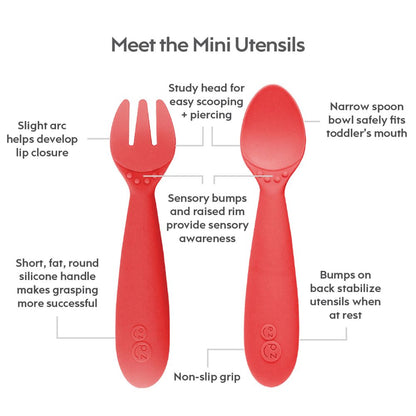 ezpz Mini Utensils (Fork + Spoon) in Coral