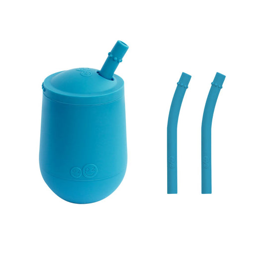 ezpz Mini Cup + Straw Training System with Extra 2-Pack of Straws in Blue