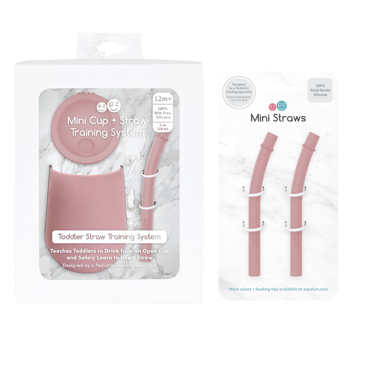 ezpz Mini Cup + Straw Training System with Extra 2-Pack of Straws in Blush