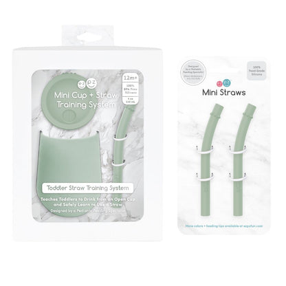 ezpz Mini Cup + Straw Training System with Extra 2-Pack of Straws in Sage