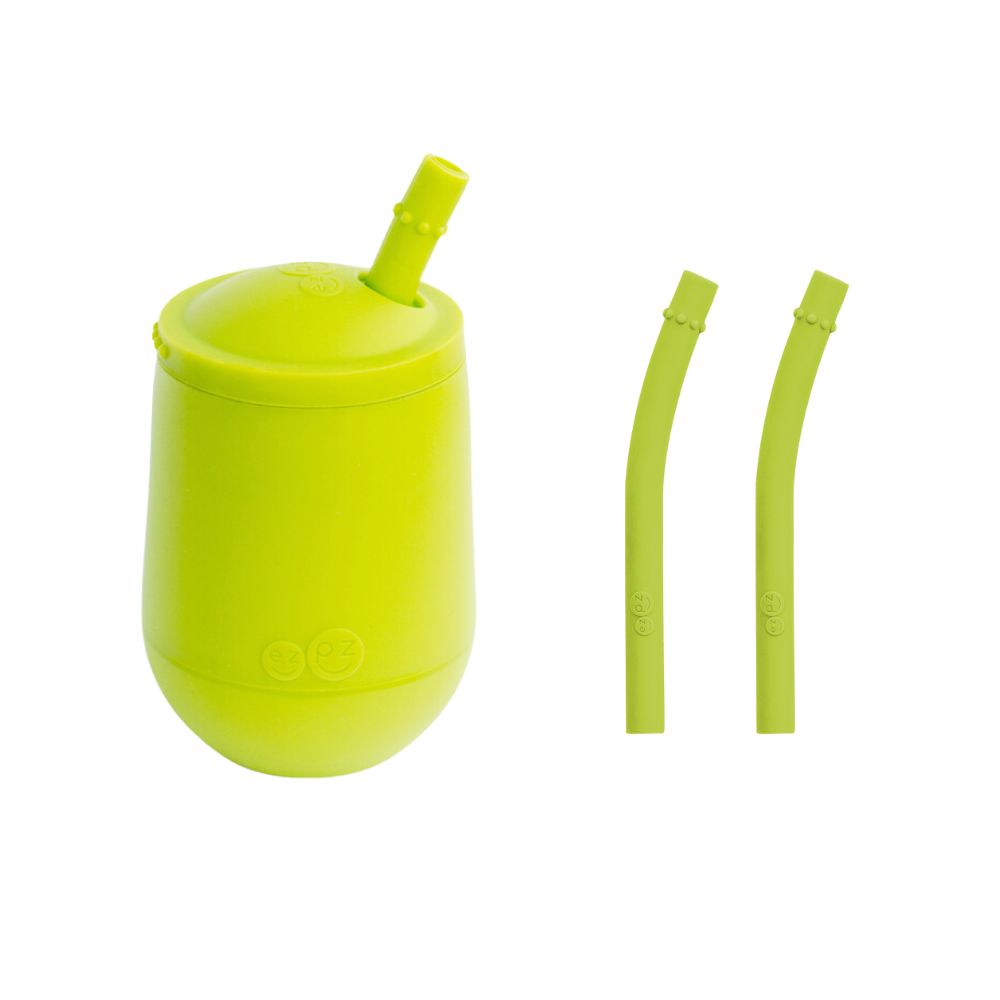 ezpz Mini Cup + Straw Training System with Extra 2-Pack of Straws in Lime