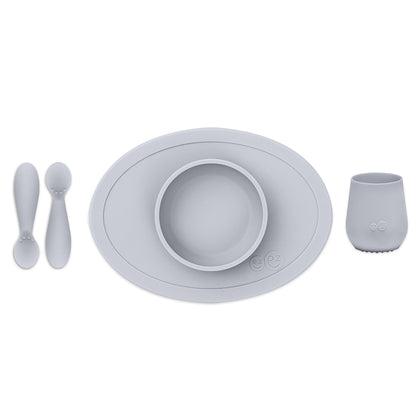 ezpz first food set in pewter, silicone feeding set for baby, toddler