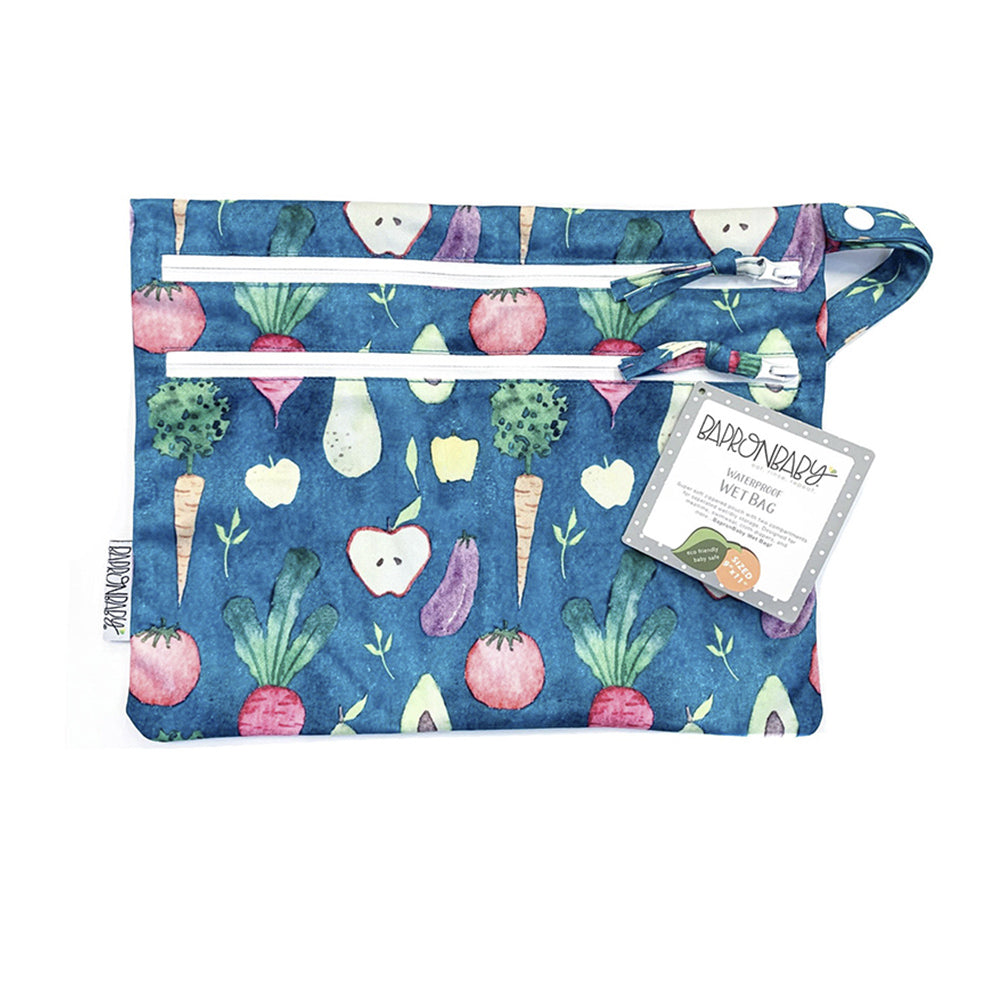 Bapron baby wet bags with 2 zippers, Organic produce pattern