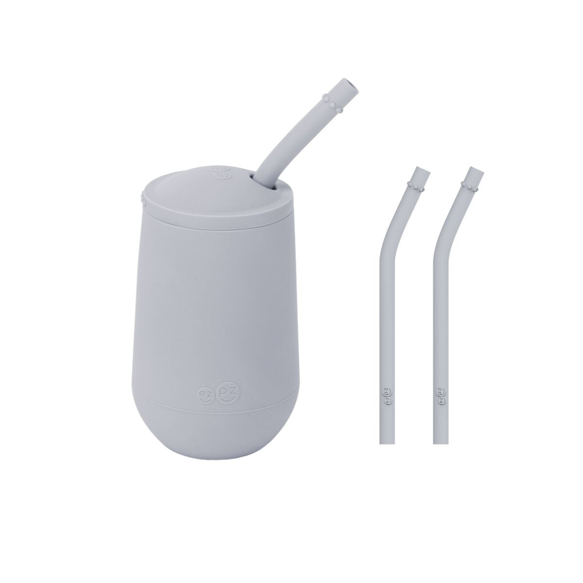 ezpz Happy Cup + Straw System with Extra 2-Pack of Straws in Pewter