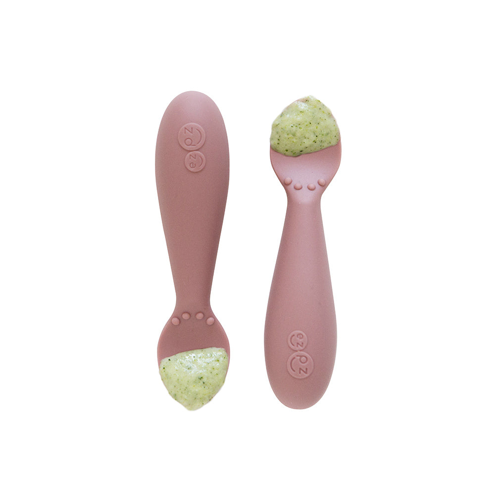 ezpz tiny spoon 2 pack in blush, silicone spoons for feeding baby