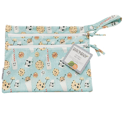 The bapron baby wet bag with 2 zippered compartments, Cookies and Milk pattern