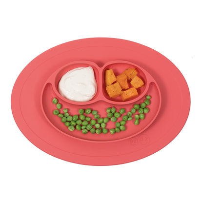 ezpz mini mat in coral, silicone smile shaped plate for toddlers