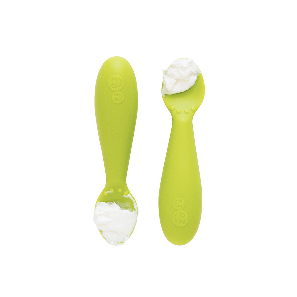 ezpz tiny spoon 2 pack in lime, silicone spoons for feeding baby