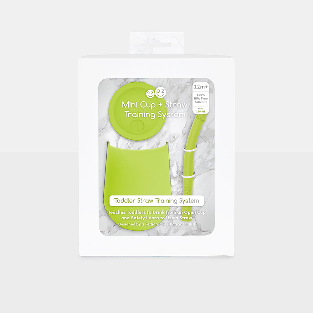 ezpz cup and straw training system in lime with packaging