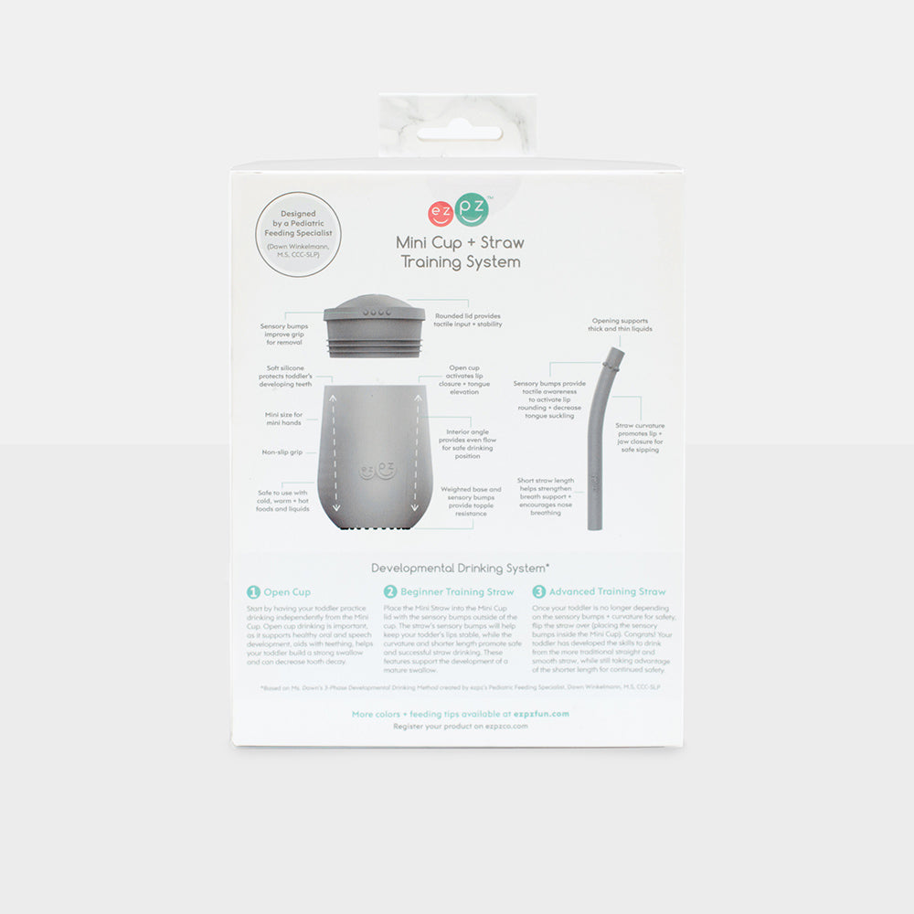 ezpz cup and straw training system in pewter with packaging