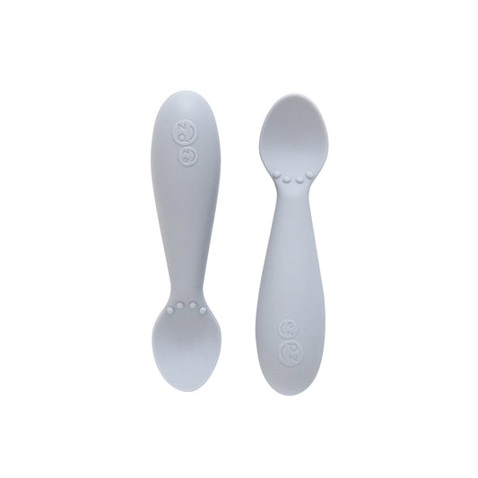 ezpz tiny spoon 2 pack in pewter, silicone spoons for feeding baby
