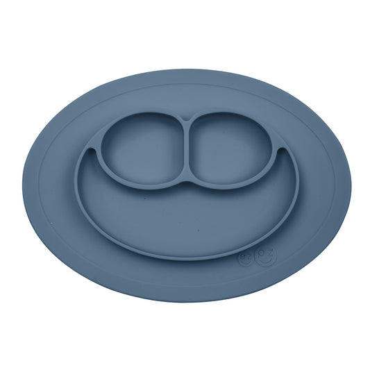 ezpz mini mat in indigo, silicone smile shaped plate for toddlers